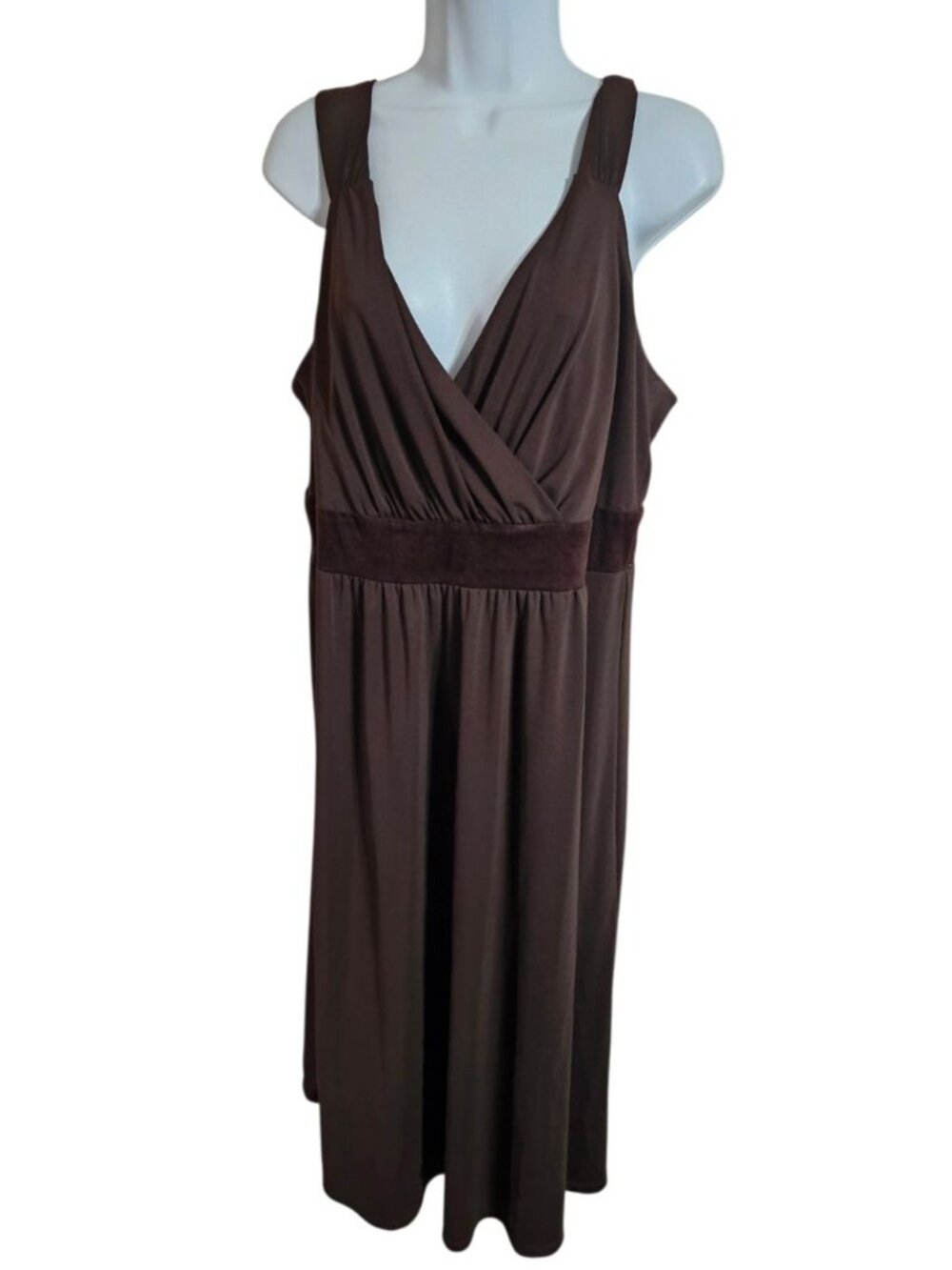 MICHAEL MICHAEL KORS Women's 1X Brown Midi Dress Velvet Trim Luxury Archive 70s - Picture 2 of 7